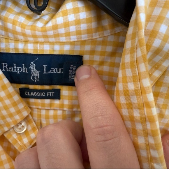Men’s L Yellow Ralph Lauren Classic Fit Checkered Preppy, Casual Short Sleeve - Picture 5 of 6